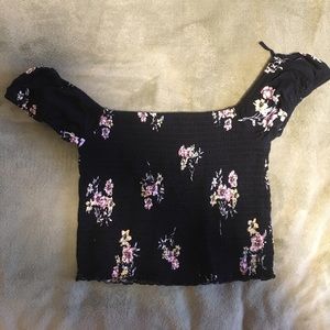 Smocked floral crop blouse top